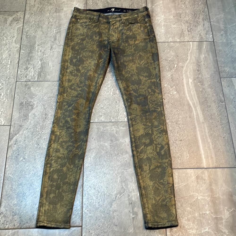 7 For All Mankind Women's The Skinny Laser Gold Floral Stretch Jeans